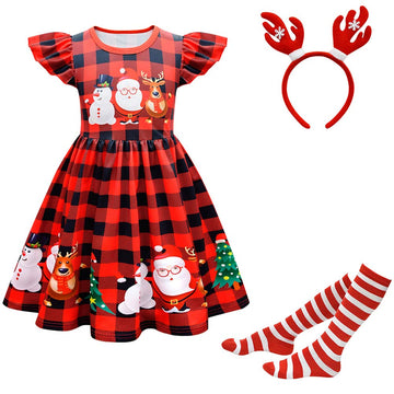 Niños Reindeer Reno Navidad Cosplay Disfraz Traje Vestido Falda Fiesta Halloween
